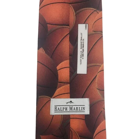 Ralph Marlin Necktie Just Balls Basketballs Vintage 90s Sports Tie Made In USA - Picture 4 of 6